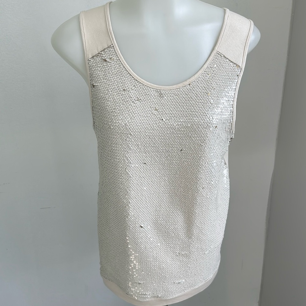 NWT Vilagallo Constance Sequin Tank Ecru Sequins Cream‎ Gold